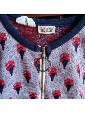 True Vintage Girls 7 Top Tunic 1970's Ely Ice Cream Knit Ring Zipper Hippy Child